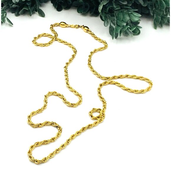 Gold Tone Rope Chain Necklace 30" Long Lobster Clasp Closure by Trifari - Picture 1 of 5